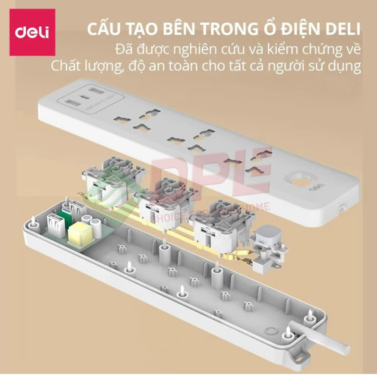 Ổ cắm điện 4 c&ocirc;ng tắc, 2 USB, 1 TypeC 2.1A - M&agrave;u Trắng