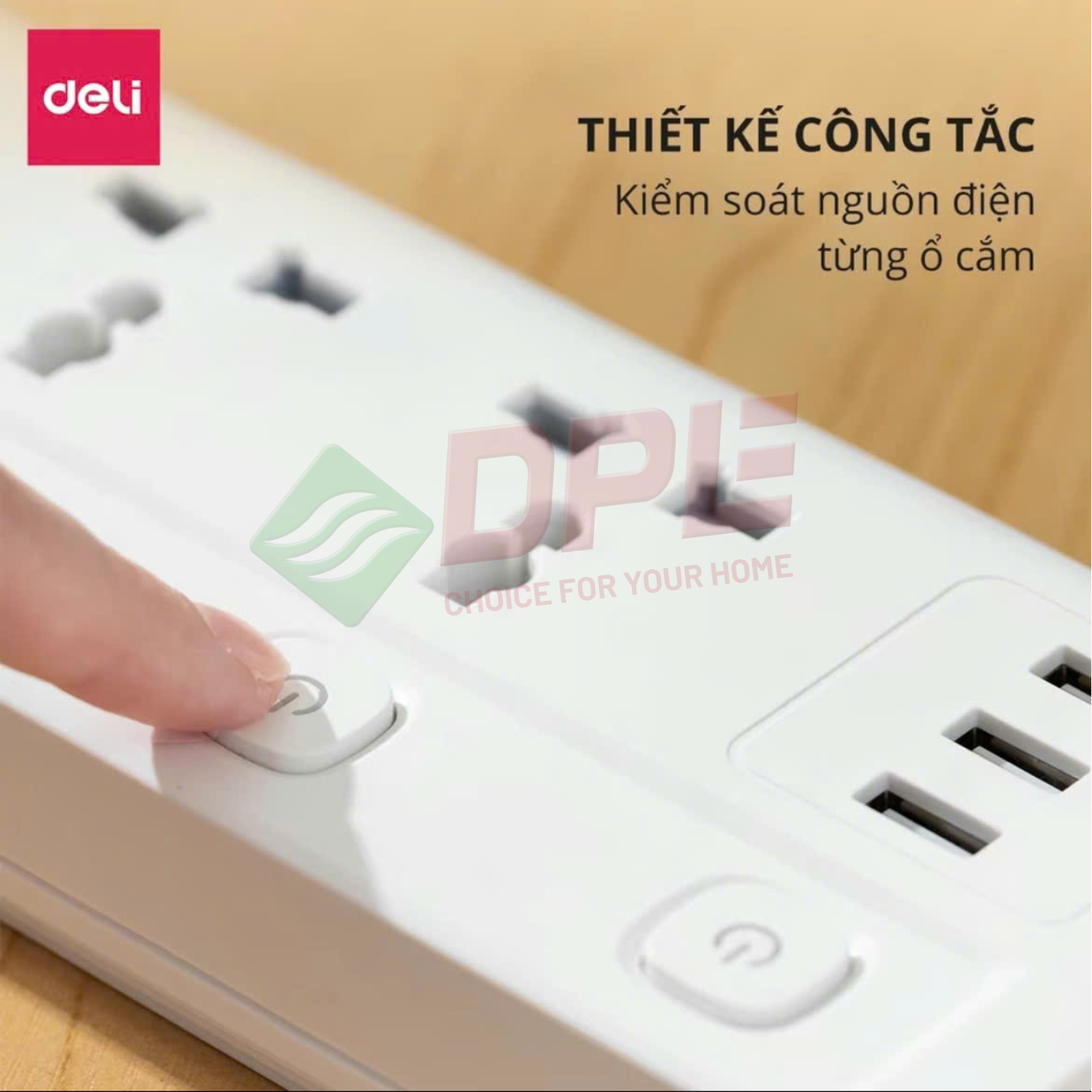Ổ cắm điện 4 c&ocirc;ng tắc, 2 USB, 1 TypeC 2.1A - M&agrave;u Trắng