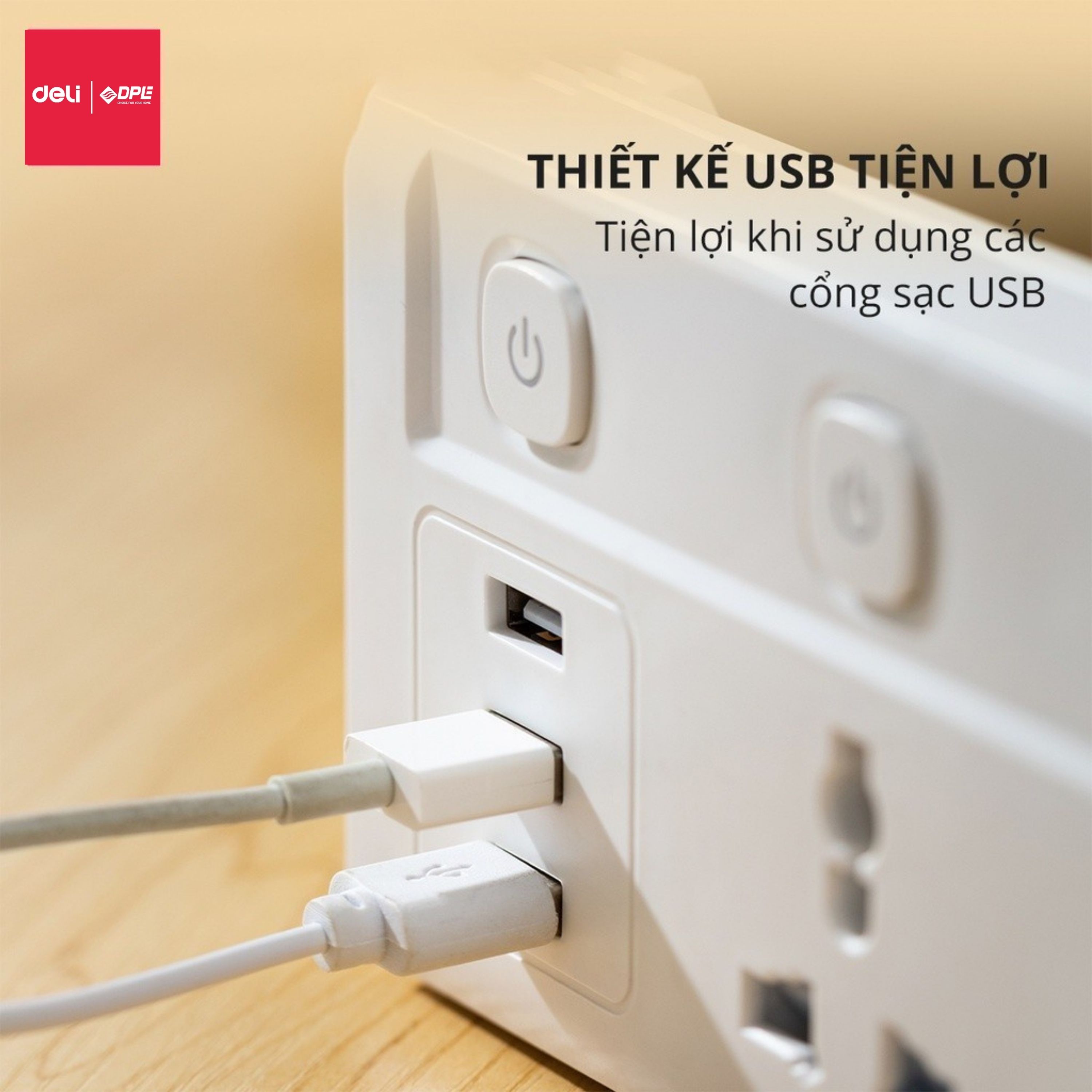 Ổ cắm điện 3 ổ + 2 USB + 1 TypeC 2.1A - M&agrave;u trắng