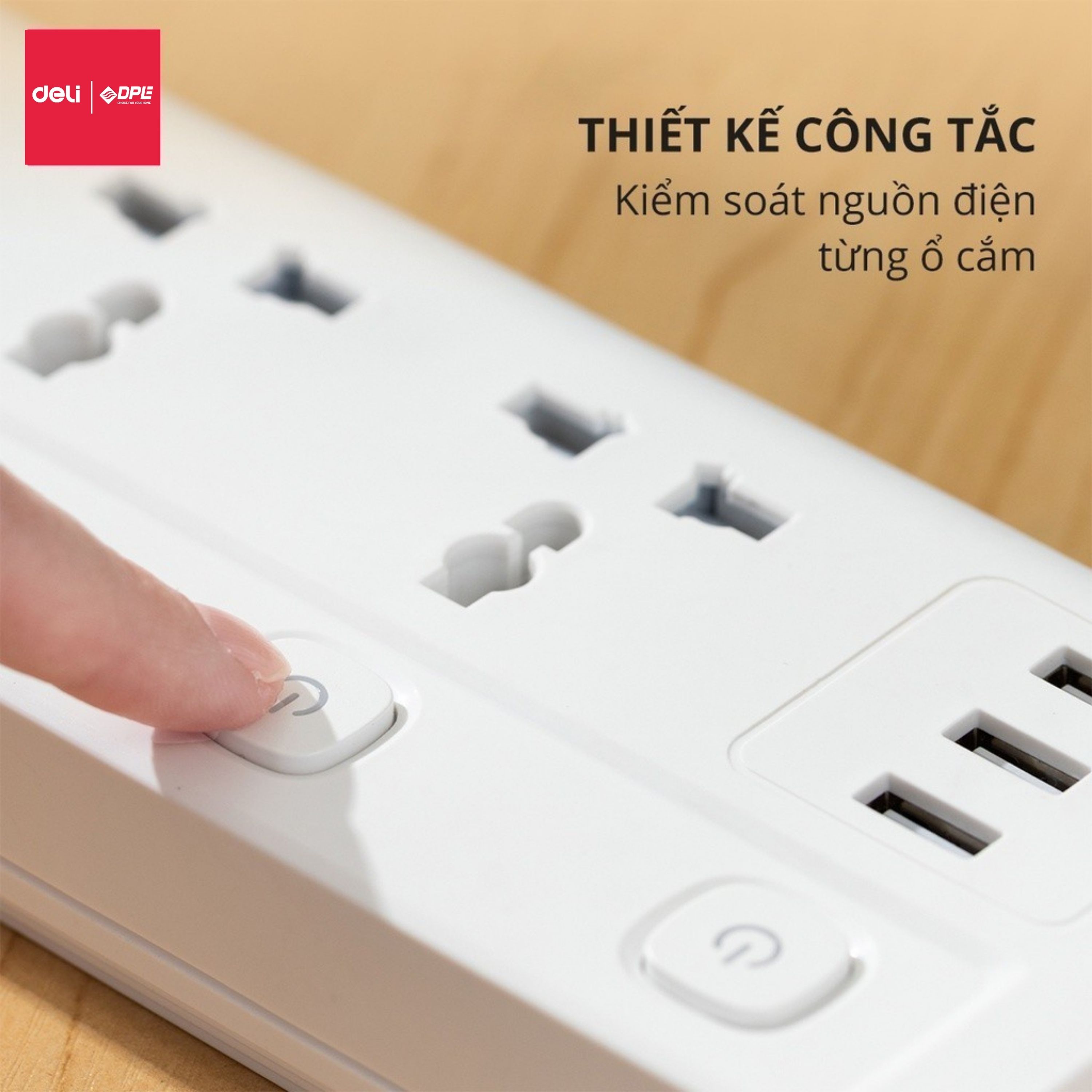 Ổ cắm điện 3 ổ + 2 USB + 1 TypeC 2.1A - M&agrave;u trắng