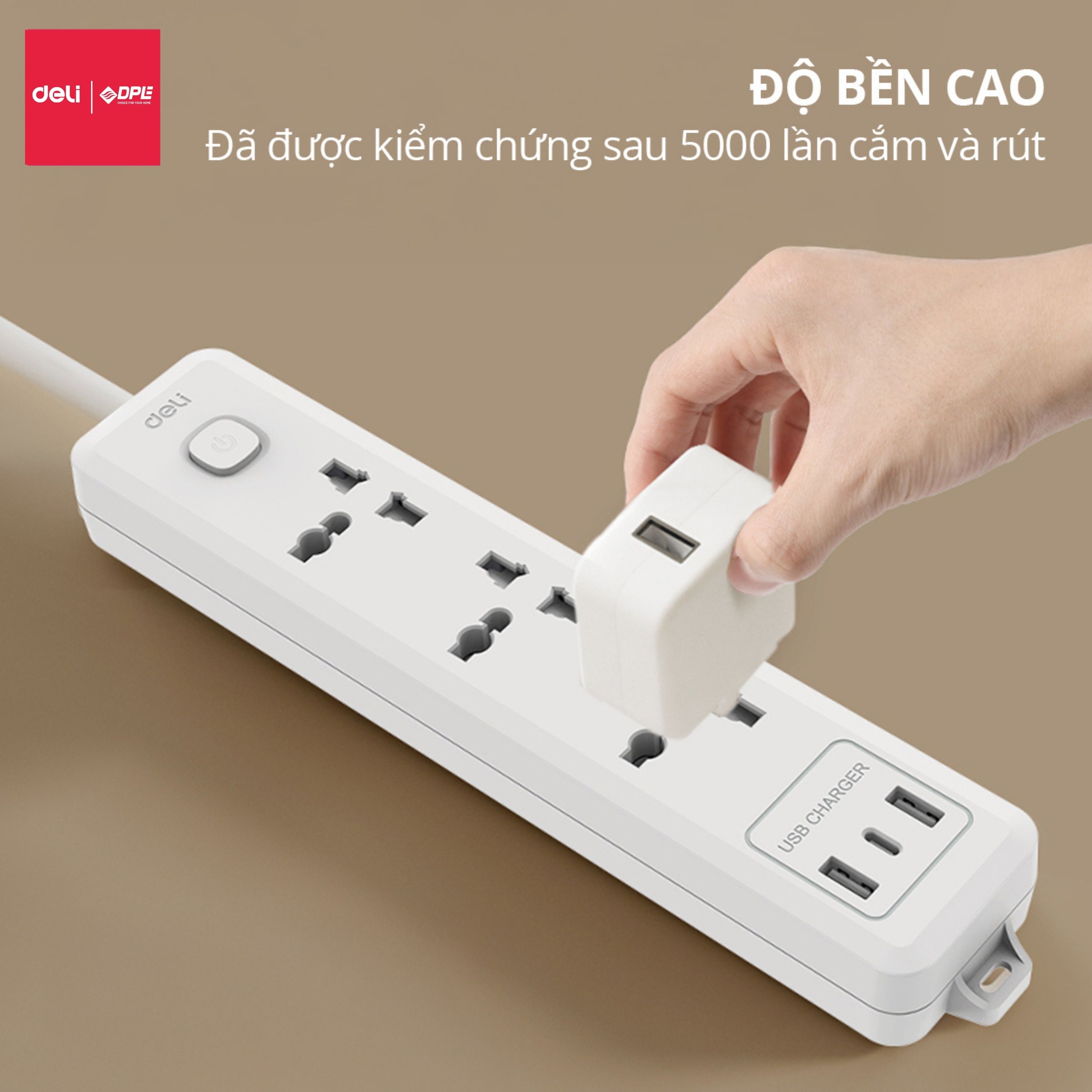 Ổ cắm điện 3 ổ + 2 USB + 1 TypeC 2.1A - M&agrave;u trắng