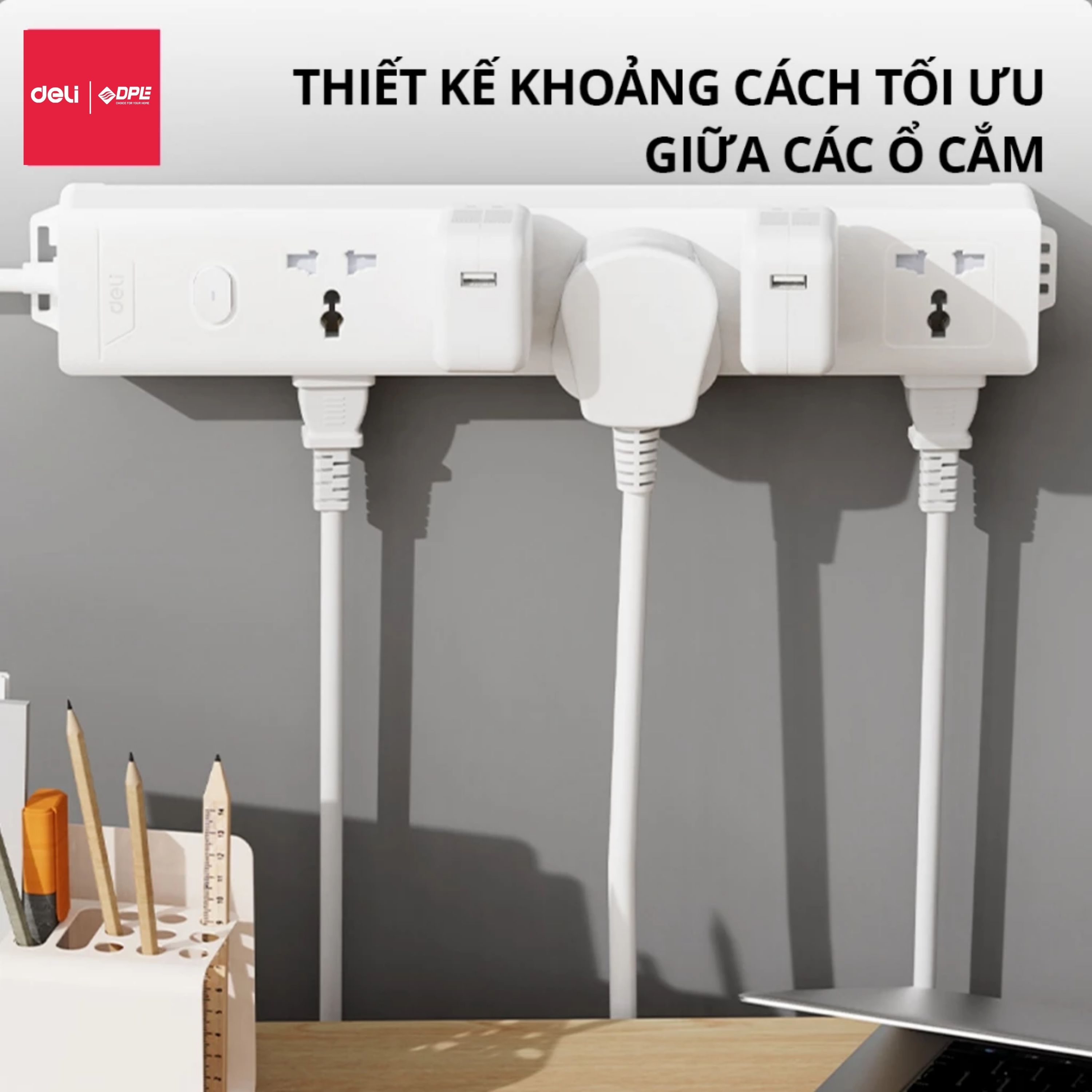 Ổ cắm điện 6 c&ocirc;ng tắc 1 nguồn d&acirc;y d&agrave;i 5m - M&agrave;u trắng
