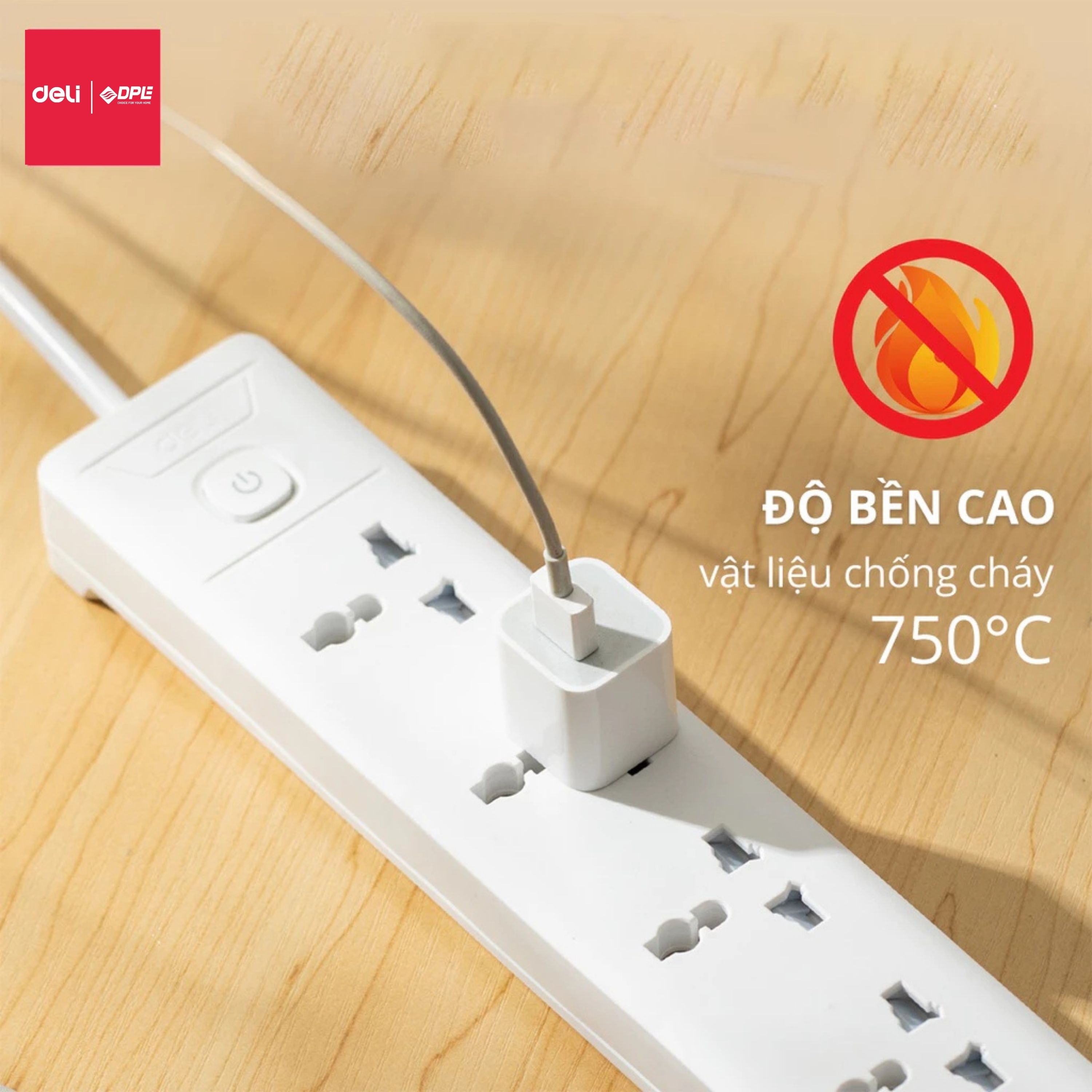 Ổ cắm điện 4 c&ocirc;ng tắc 1 nguồn d&acirc;y d&agrave;i 5m - M&agrave;u trắng