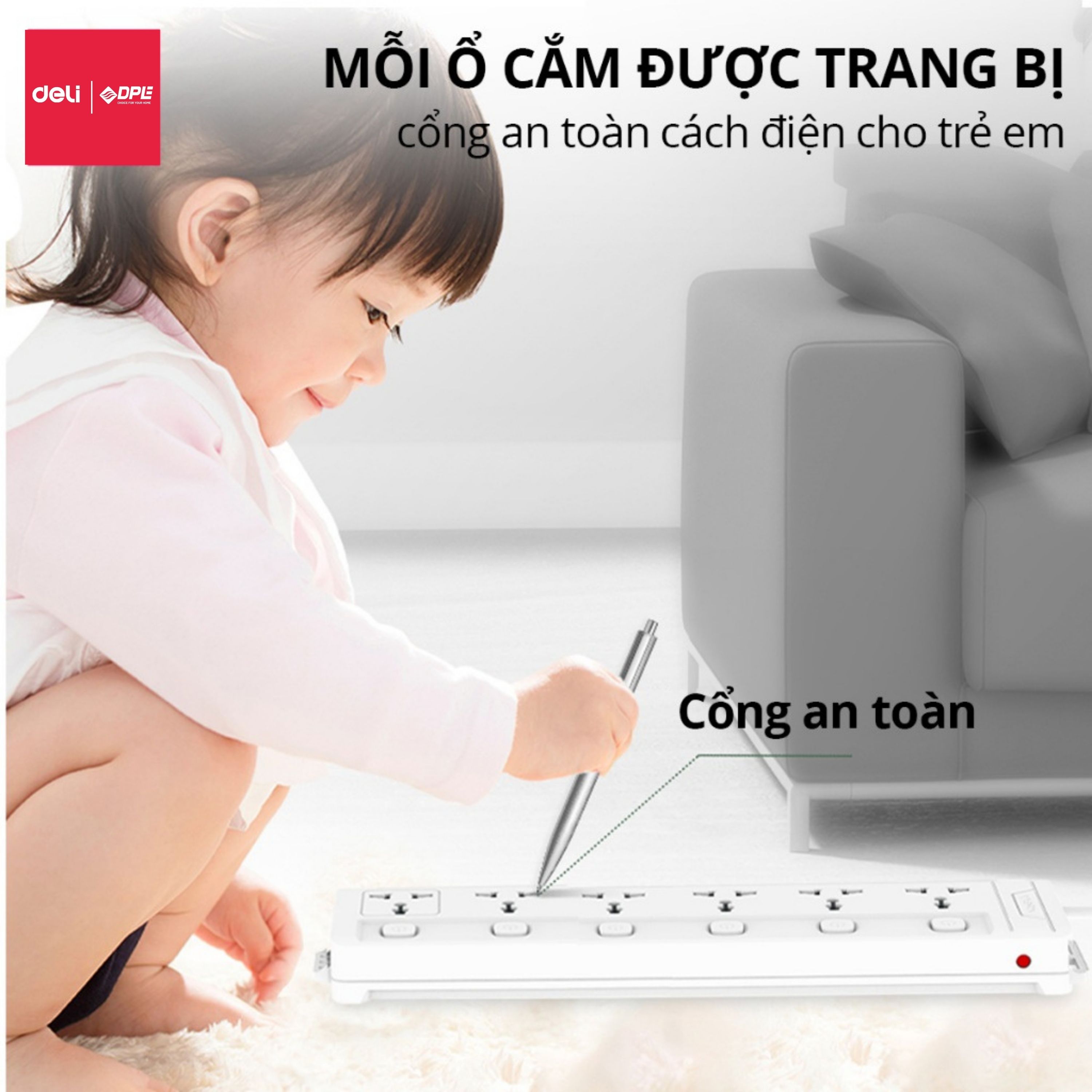 Ổ cắm điện 4 c&ocirc;ng tắc 1 nguồn d&acirc;y d&agrave;i 5m - M&agrave;u trắng
