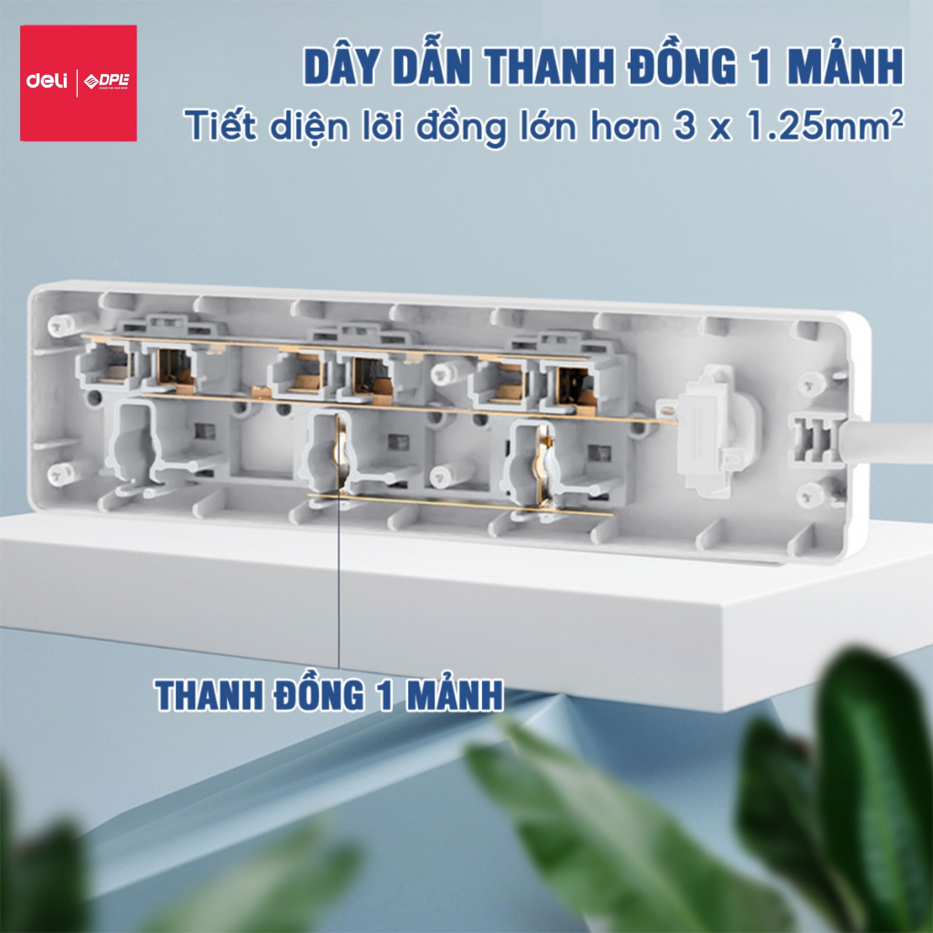 Ổ cắm điện 3 c&ocirc;ng tắc 1 nguồn d&acirc;y d&agrave;i 5m - M&agrave;u trắng